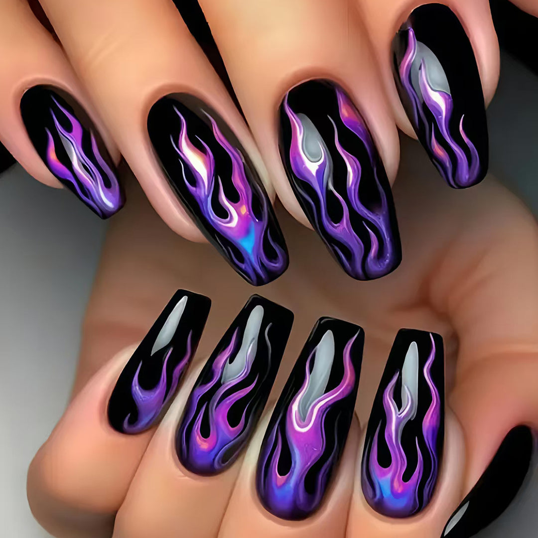 Artistic Flame-Patterned Nail Art Bowlift