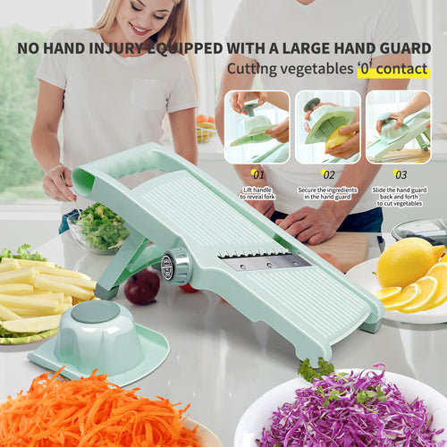 Adjustable MultiFunction Mandoline Vegetable Slicer with Safety Food Holder Bowlift