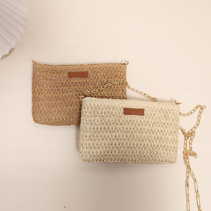 Handcrafted Shoulder Bag Made of Durable Straw Material with Gold Chain Bowlift