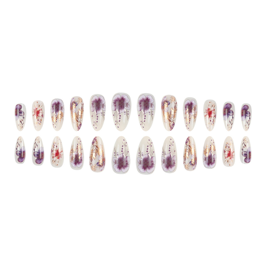 Floral-Design Elegant Stiletto Press-On Nails Bowlift