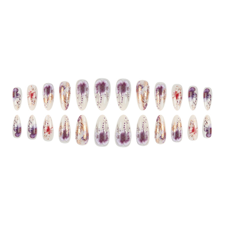 Floral-Design Elegant Stiletto Press-On Nails Bowlift