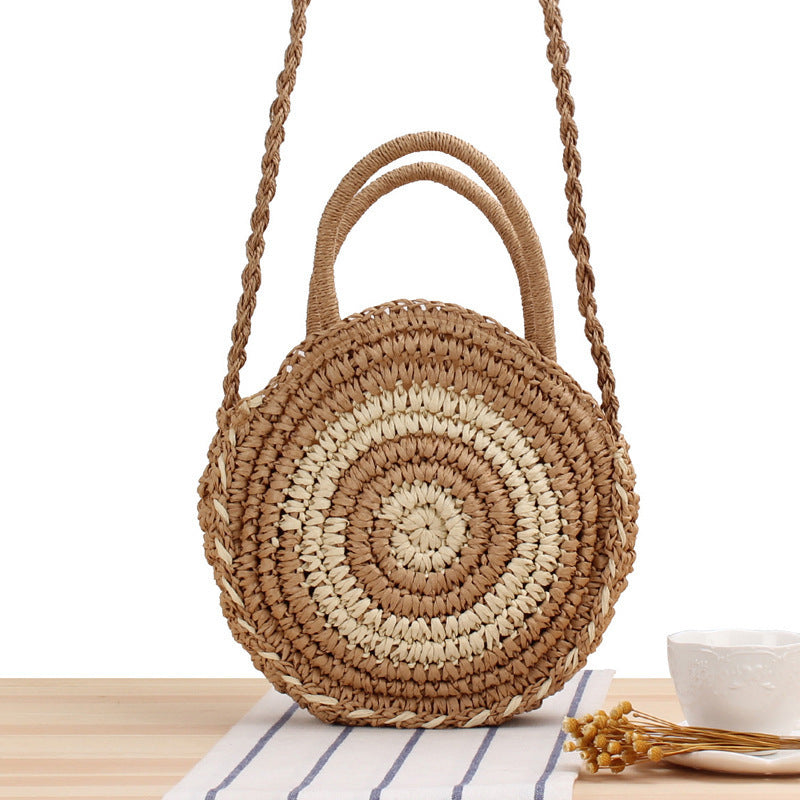 Round Bast Crossbody Bag with Spiral Design Bowlift