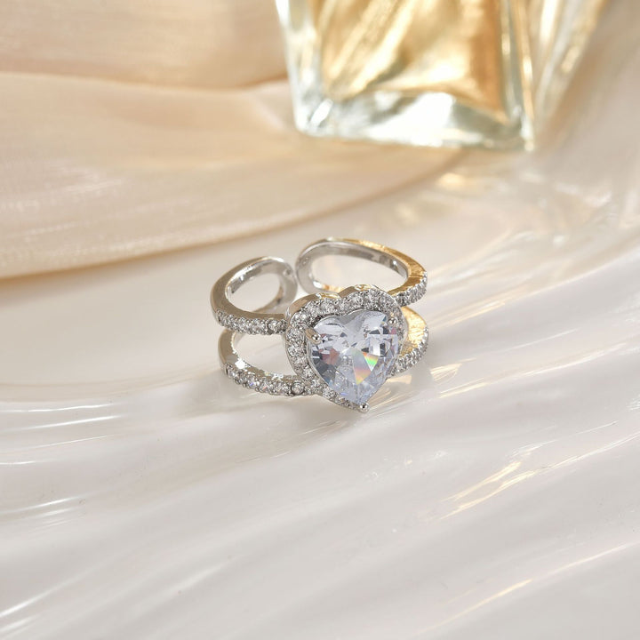 Double-Band Heart Halo Ring With Pavé Accents