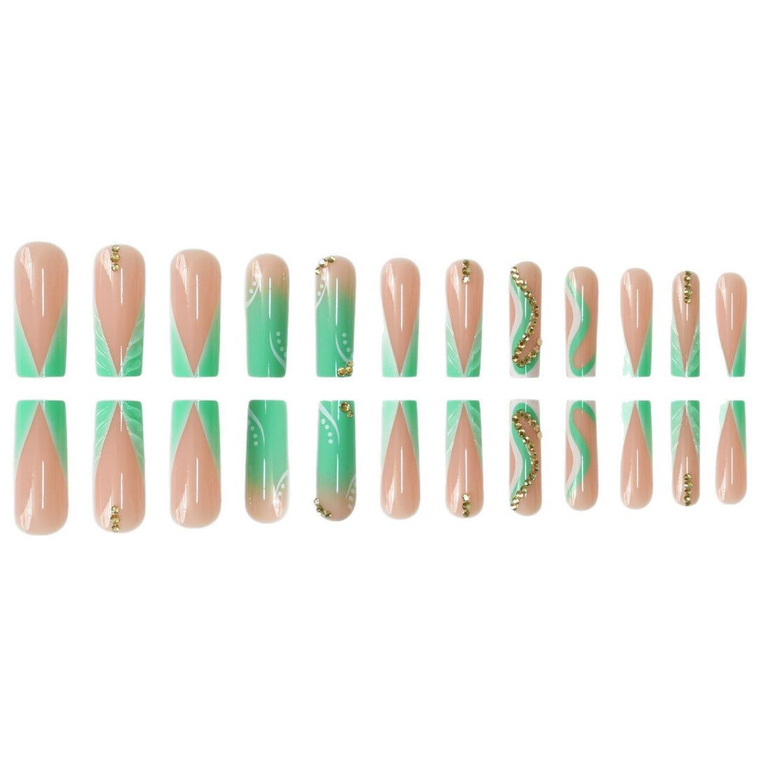Decorative Press-On Nail Art Set with Rhinestone Accents Bowlift