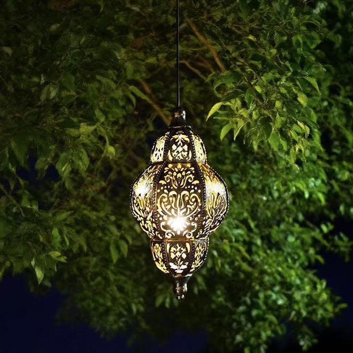 Ornate Filigree Hanging Projection Pendant Lamp With Adjustable Cord And LED-Compatible Socket Bowlift