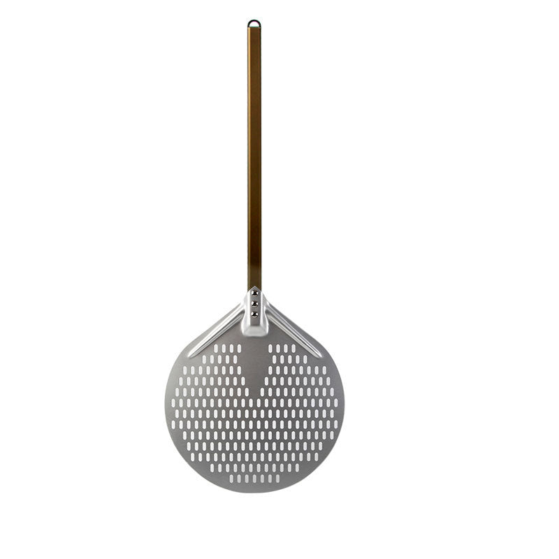 long wooden handled round aluminum pizza peel with reinforced neck Bowlift
