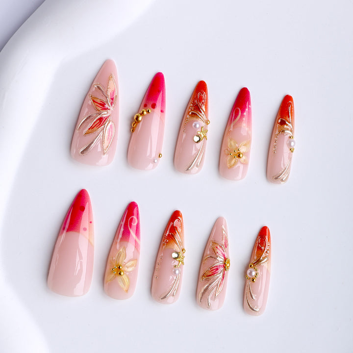 Elegant Artificial Nails with Floral Design Bowlift