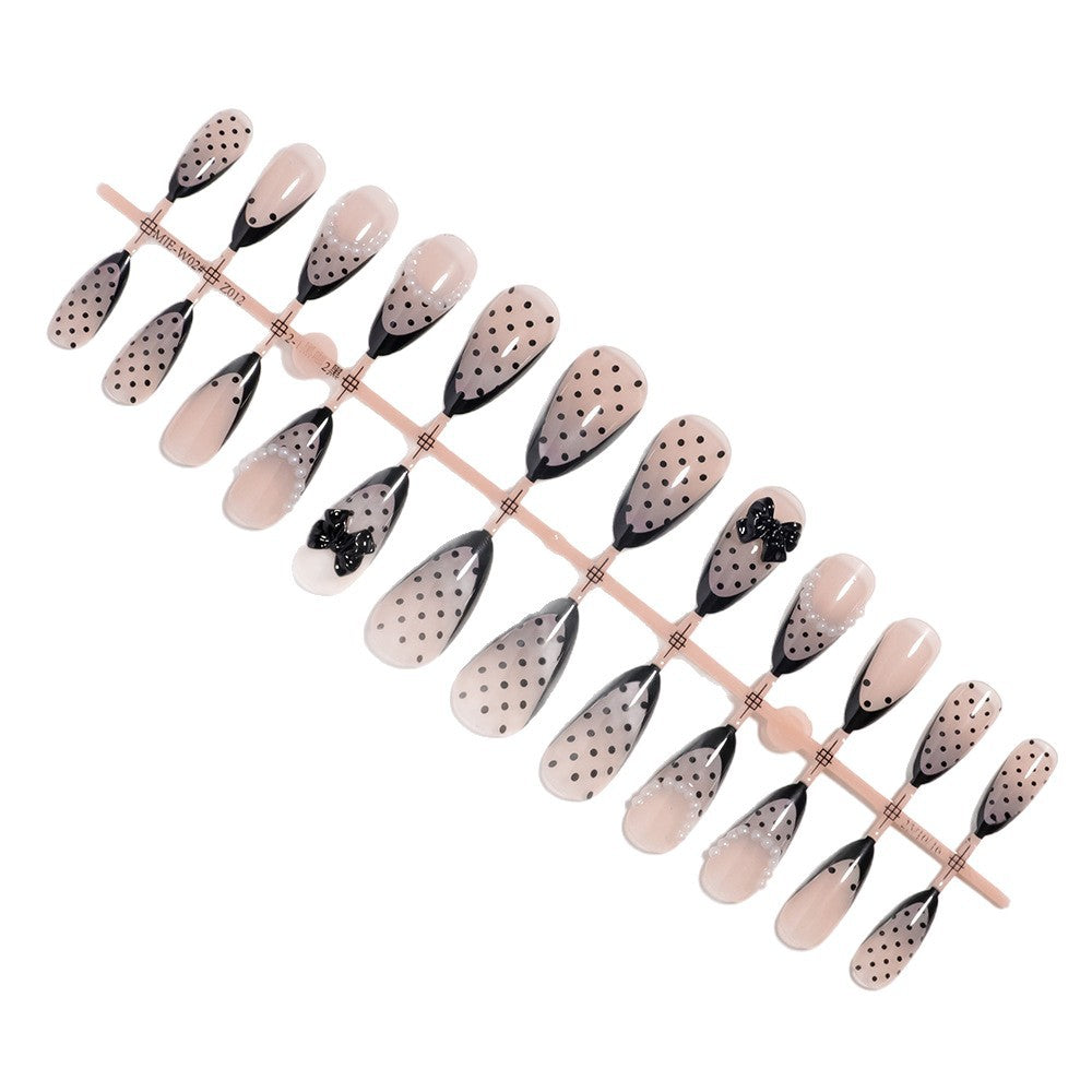 Elegant Polka Dot Press-On Nails with Bow Accents Bowlift