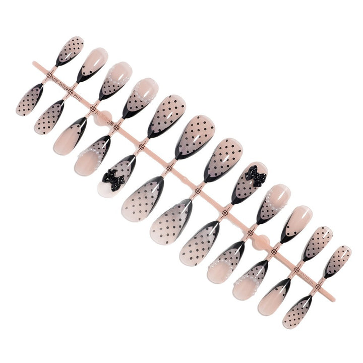 Elegant Polka Dot Press-On Nails with Bow Accents Bowlift