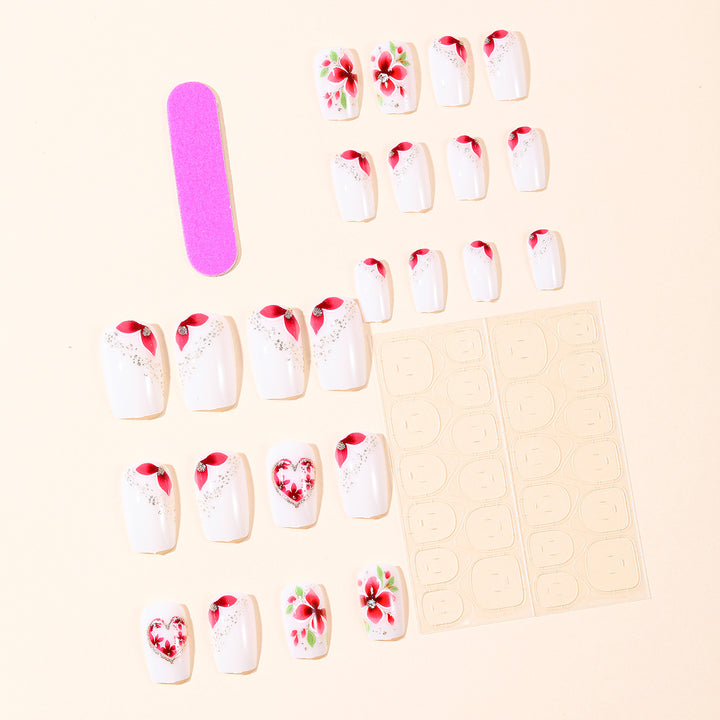 Artistic Floral Heart Acrylic Nail Art Bowlift
