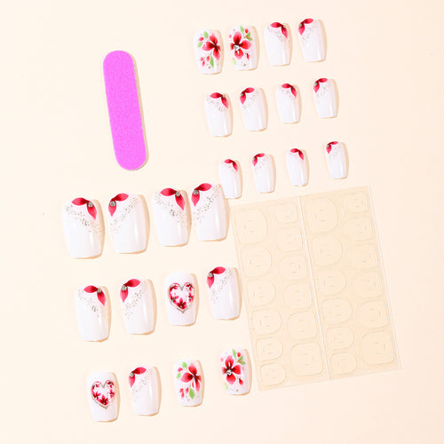 Artistic Floral Heart Acrylic Nail Art Bowlift