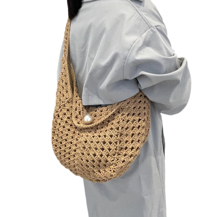Hand-knotted shoulder bag with bead closure Bowlift
