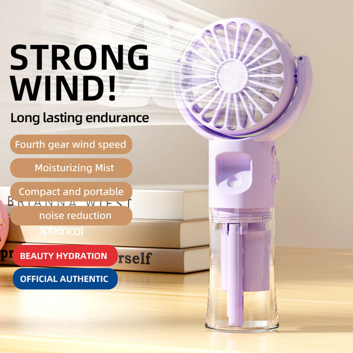 Cooling handheld misting fan with quiet brushless motor and detachable transparent water reservoir Bowlift