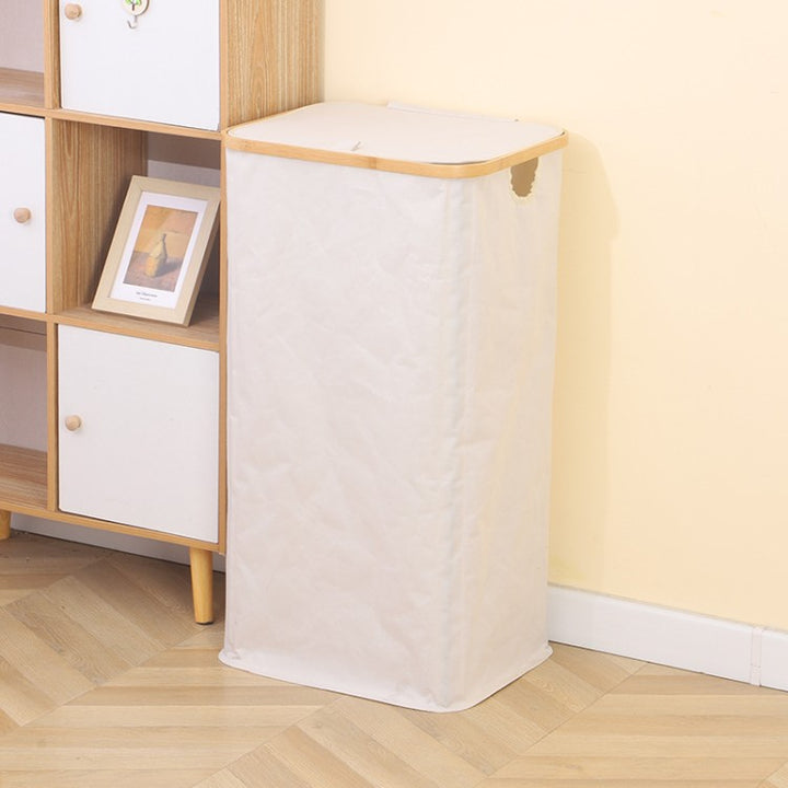 Stylish laundry basket with wooden lid Bowlift