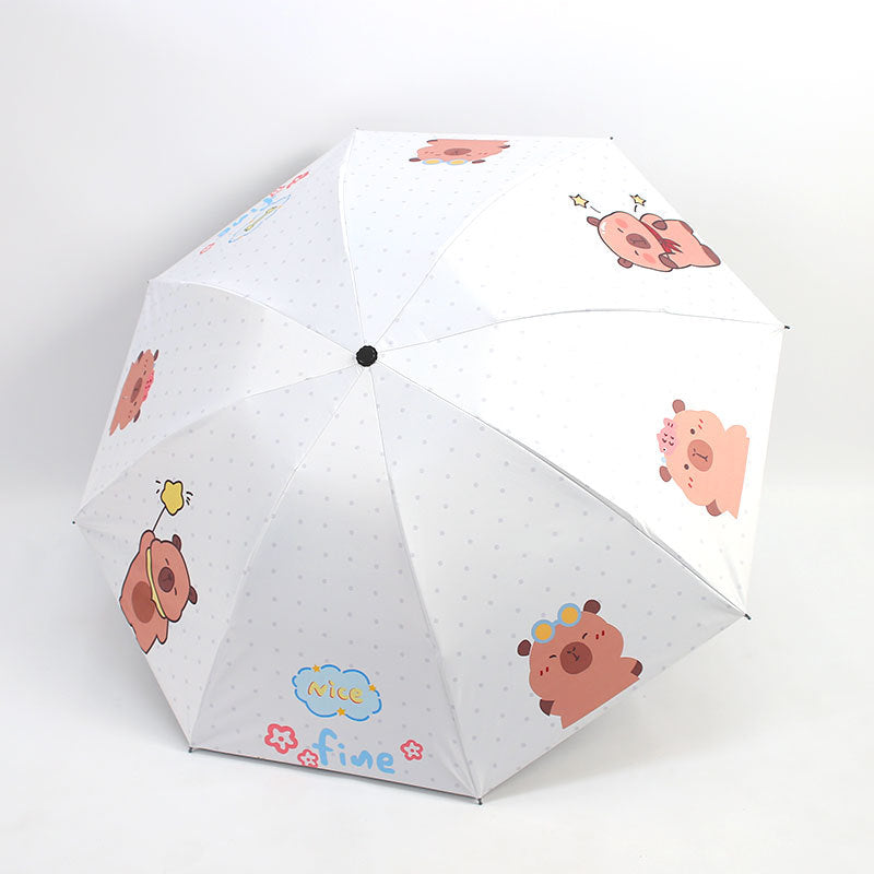 Women's Folding Umbrella with Animal Character Bowlift