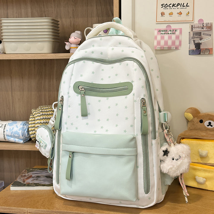 Backpack with Charming Star Applications and Practical Compartments Bowlift