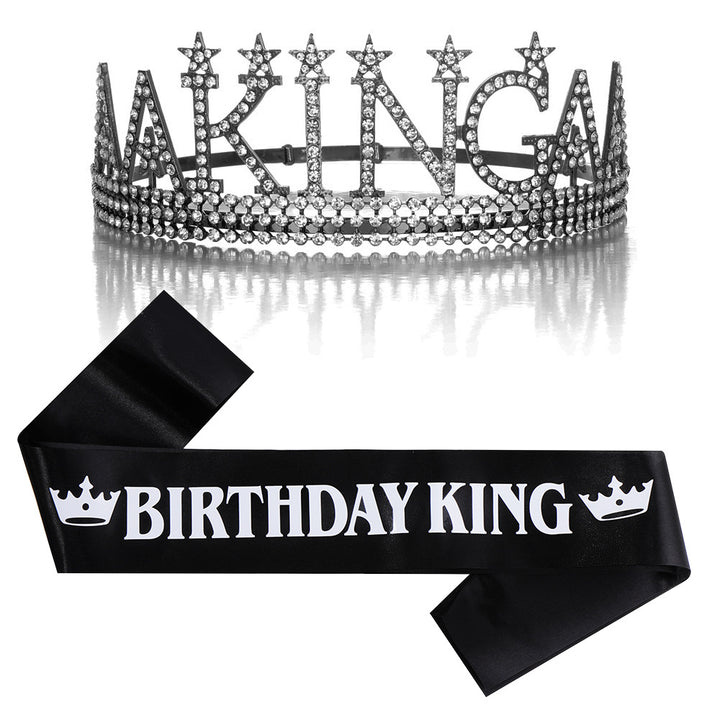 Ladies Glittering Birthday Crown with a Regal "Birthday King" Sash Set Bowlift