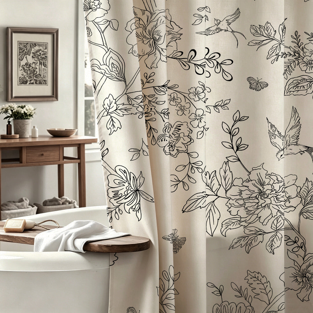Floral Embroidered Shower Curtain Bowlift