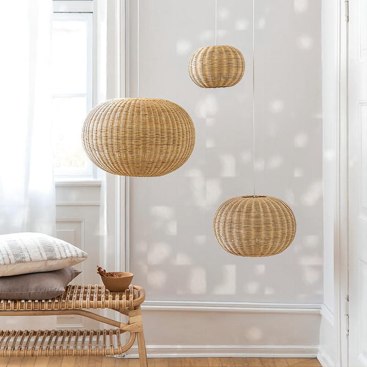 Stylish pendant lamp made from handwoven natural material Bowlift