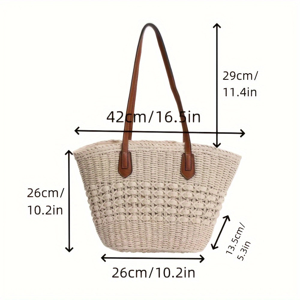 Handbag made of woven natural material with elegant leather handles Bowlift