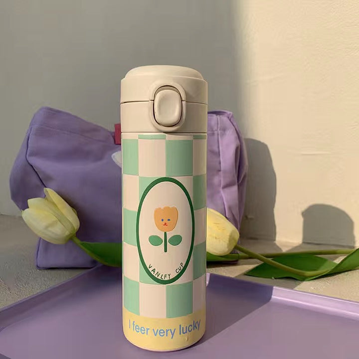 Ladies Insulated Drinking Bottle with Functional Lid and Creative Floral Design Bowlift