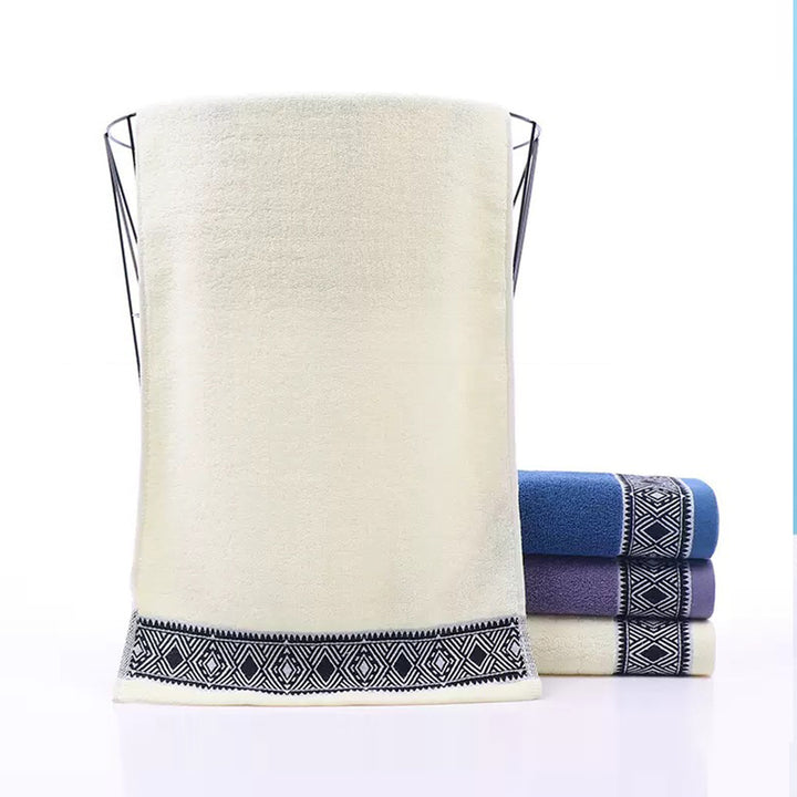 Terry Bath Towel Set With Elegant Geometric Border Bowlift