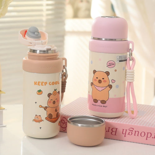 Ladies thermos bottle with animal motif and carrying strap Bowlift