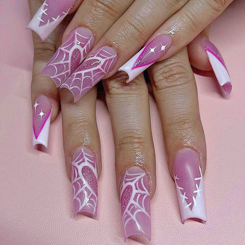 Artistic Spider-Web Press-On Nail Tips Bowlift