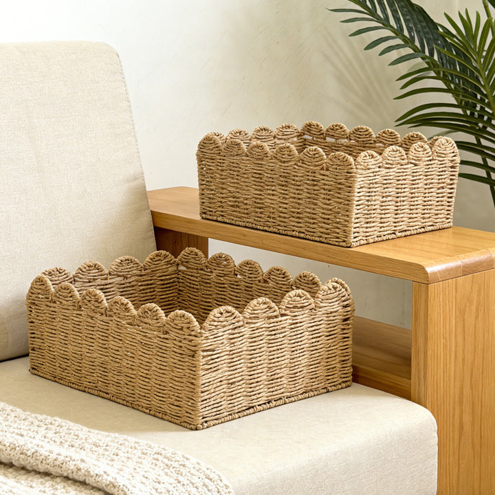 Handcrafted storage basket with playful wave edge Bowlift