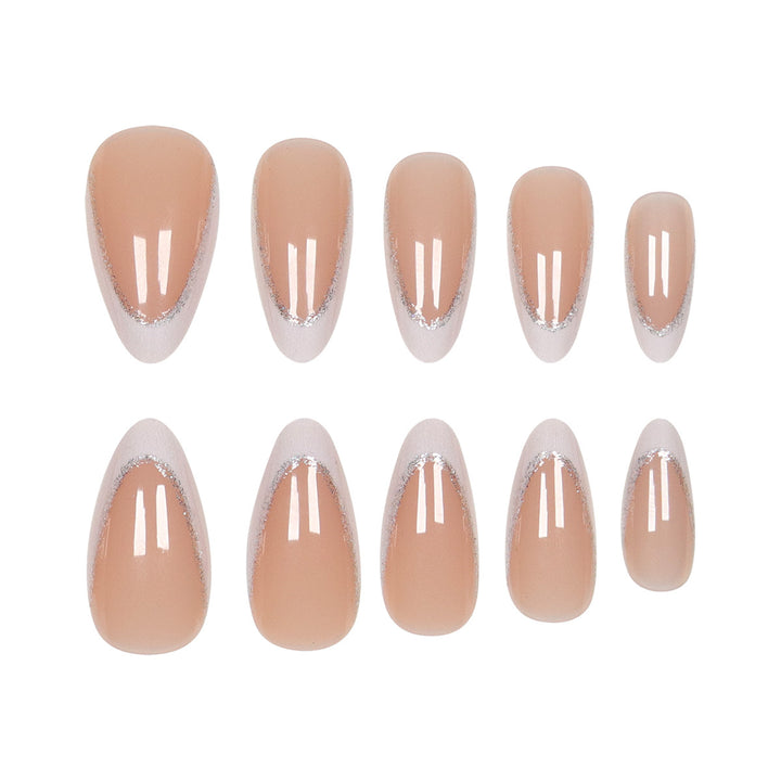 Elegant Stiletto Press-On Nails with Silver Glitter Accents Bowlift