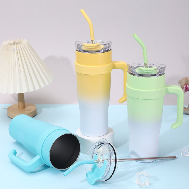 Women Insulated Mug with Plastic Handle and Integrated Straw Bowlift