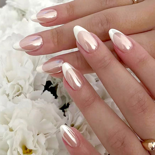Premium Glossy French Tip Press-On Nails Bowlift