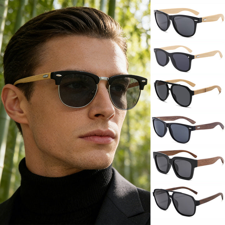 Rimless oversized cat eye polarized sunglasses with wood-effect temples Bowlift