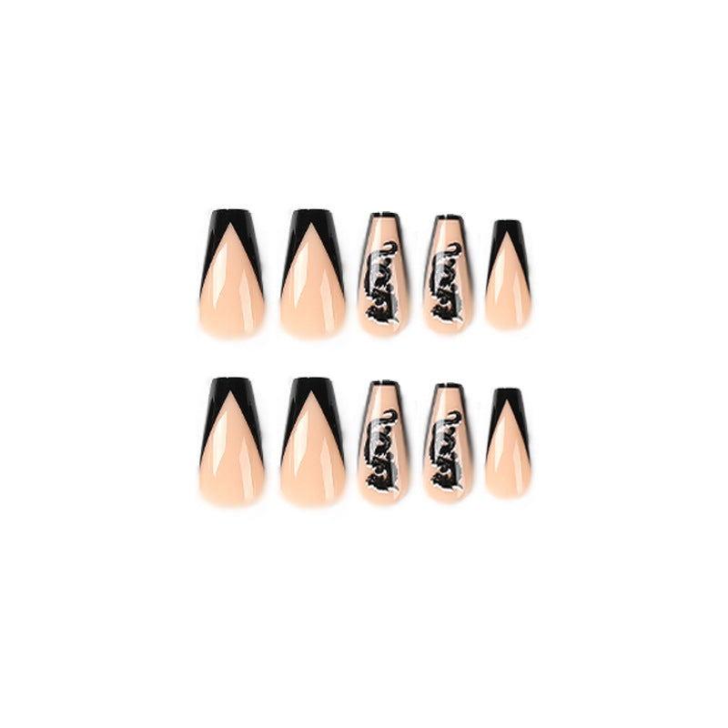 Artistic Nail Art with Black French Tip and Underground Patterns Bowlift