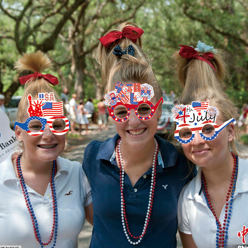 Unisex nan novelty patriotic party glasses assortment with themed foam toppers and mixed star and heart lens shapes Bowlift