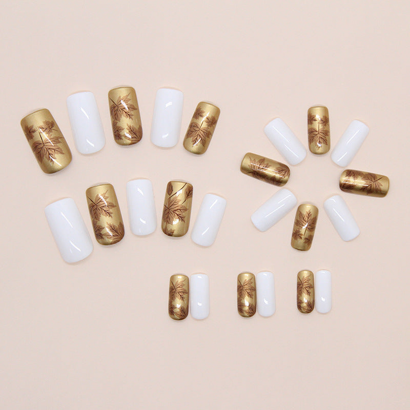 Luxury Metallic Leaf Design Press-On Nail Tips Bowlift