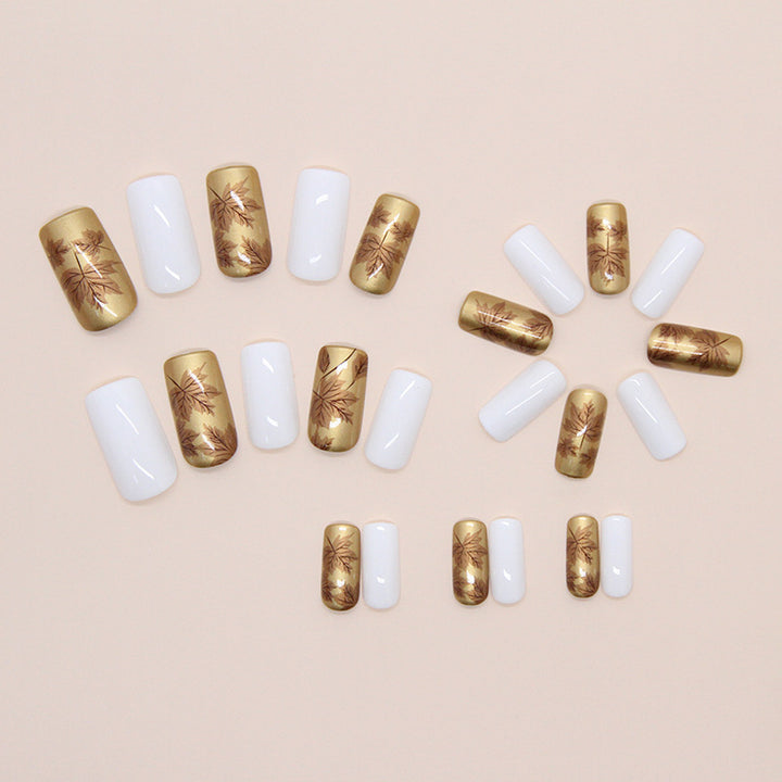 Luxury Metallic Leaf Design Press-On Nail Tips Bowlift