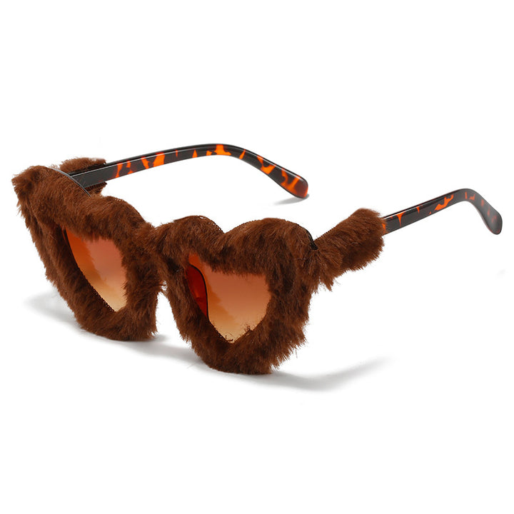 Heart-Shaped Faux Fur Frame Sunglasses Bowlift