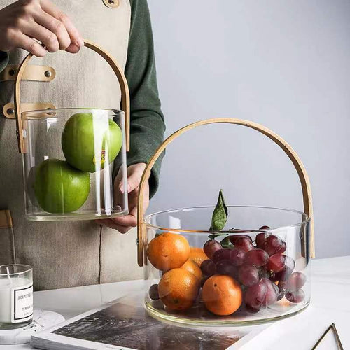 Women decorative storage bowl with ergonomic wooden handle Bowlift