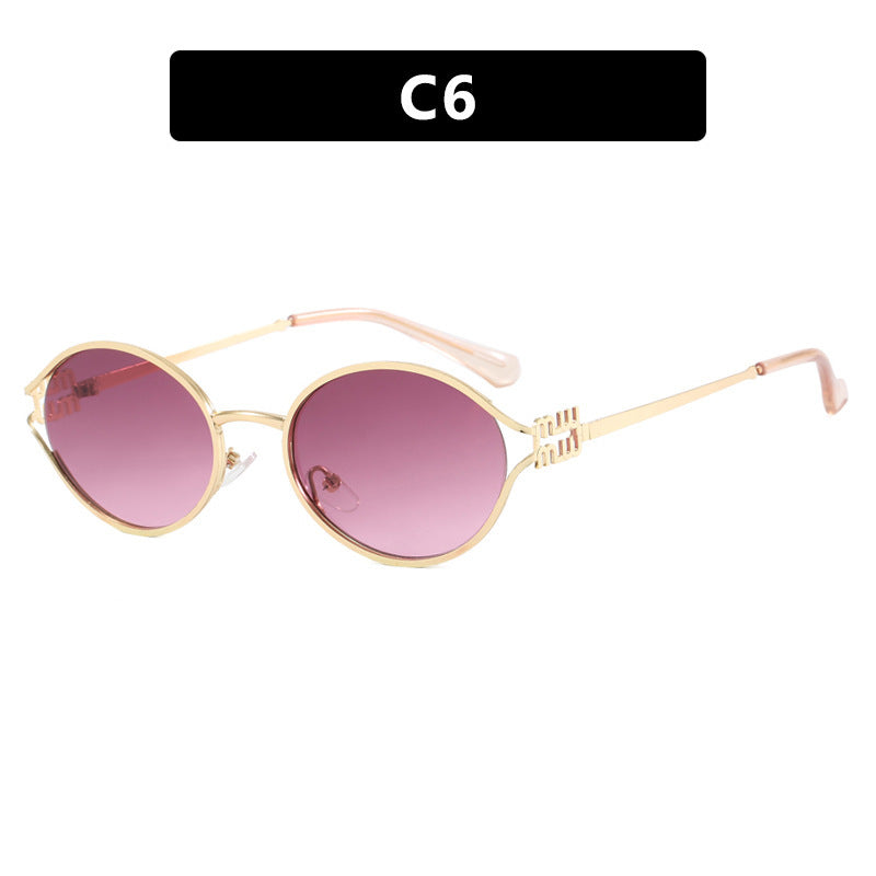 Women's Oval Sunglasses with Elegant Metal Frame and Fashionable Design Bowlift