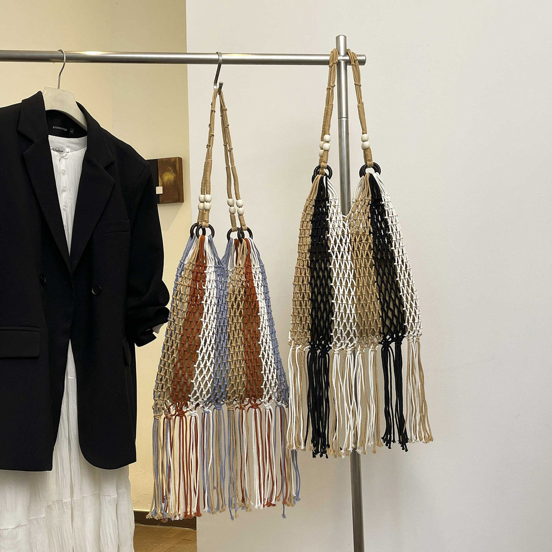Macrame Tote Bag with Tassels Bowlift