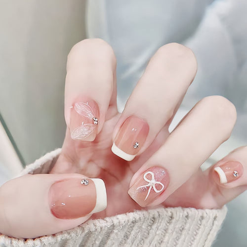 Elegant French Tip Press-On Nails Bowlift