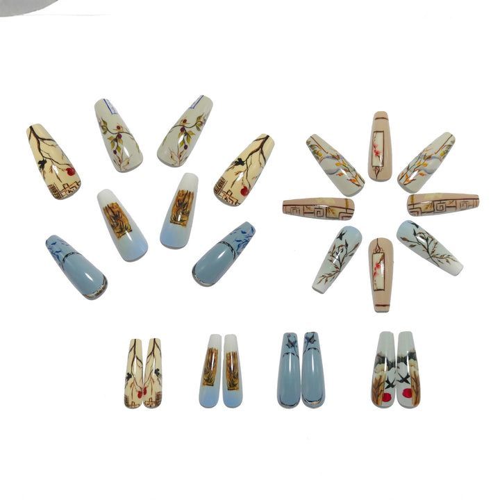 Artificial nails with Elegant Natural Pattern Bowlift