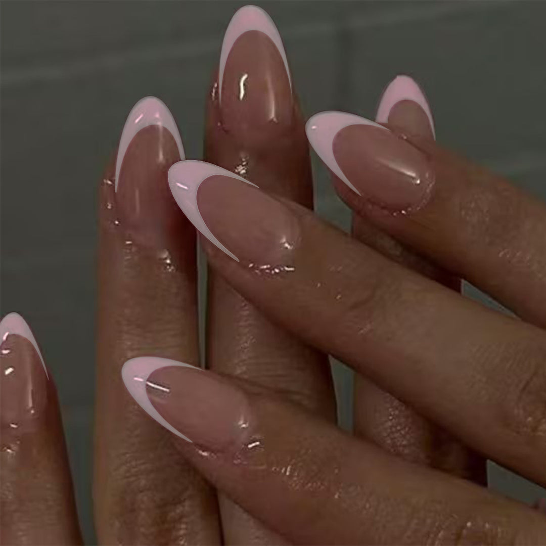 Elegant French Tip Press-On Nail Extensions Bowlift