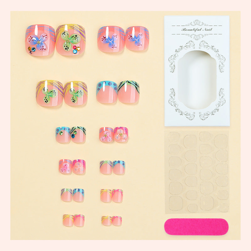 Decorative Press-On Nail Set with Elegant Butterfly Designs Bowlift