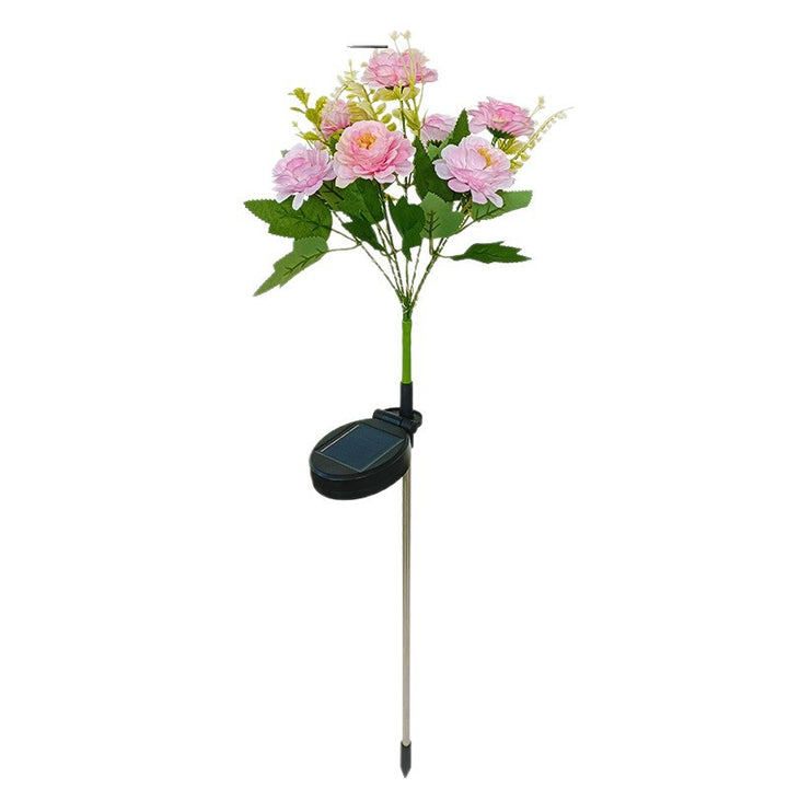 Realistic Artificial Peony Bouquet Solar Garden Stake With Dusk-To-Dawn LED And Adjustable Stem Bowlift