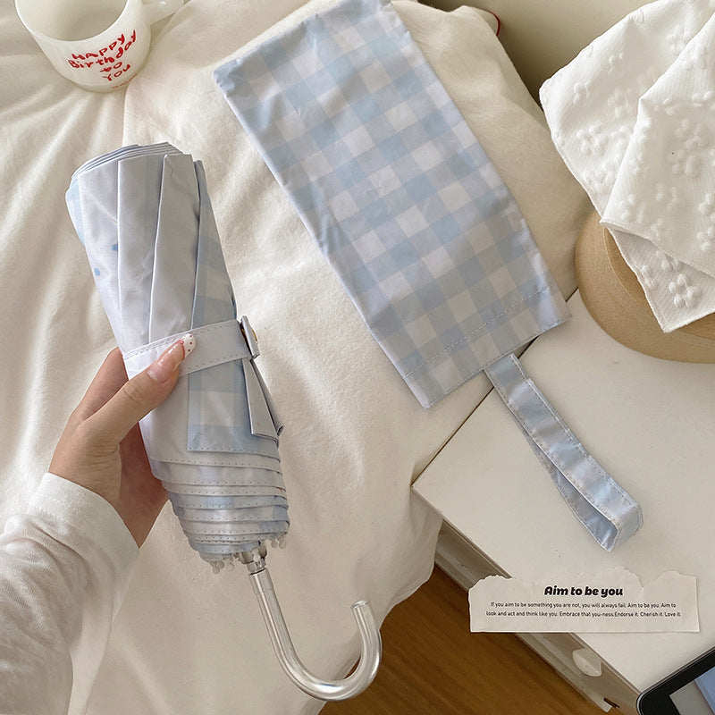 Women's elegant compact umbrella with Gingham pattern Bowlift