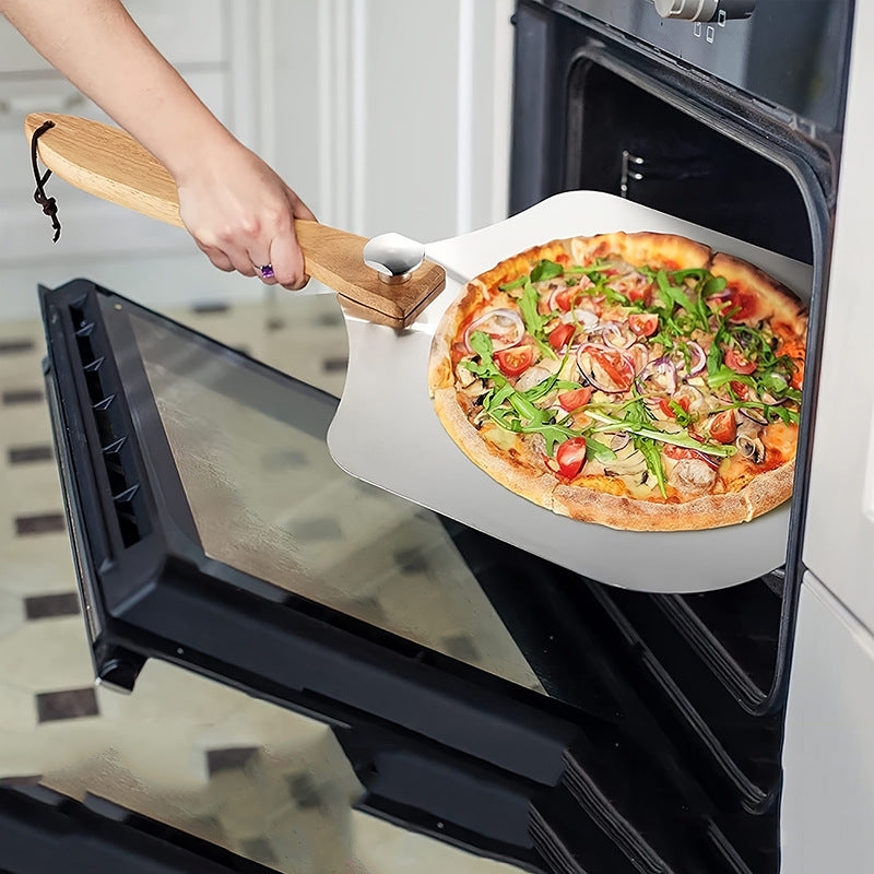 large stainless steel pizza peel with wooden handle Bowlift