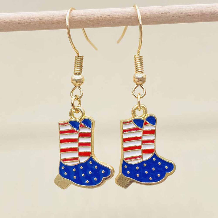 Women's filigree drop earrings with enameled flag pendants and metal hook closure Bowlift