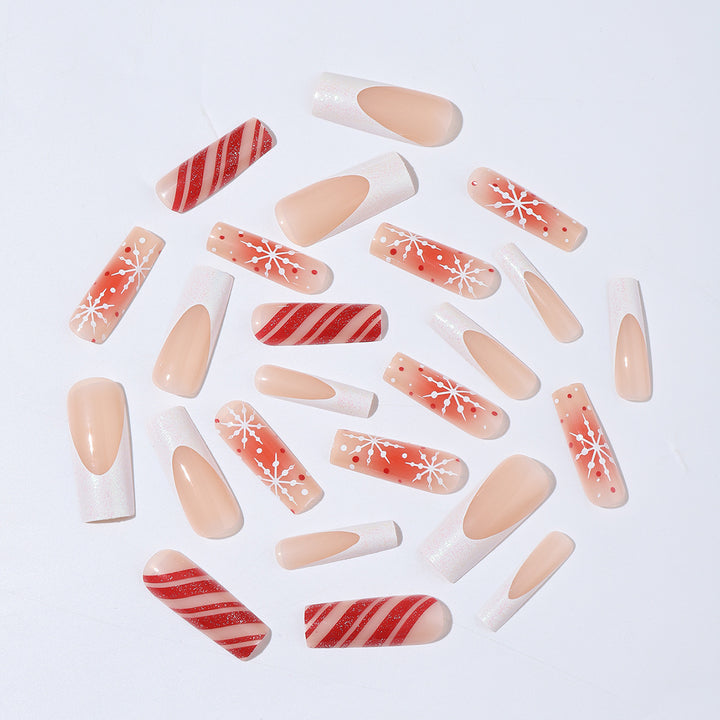 Acrylic nail set with festive candy cane and glitter accents Bowlift
